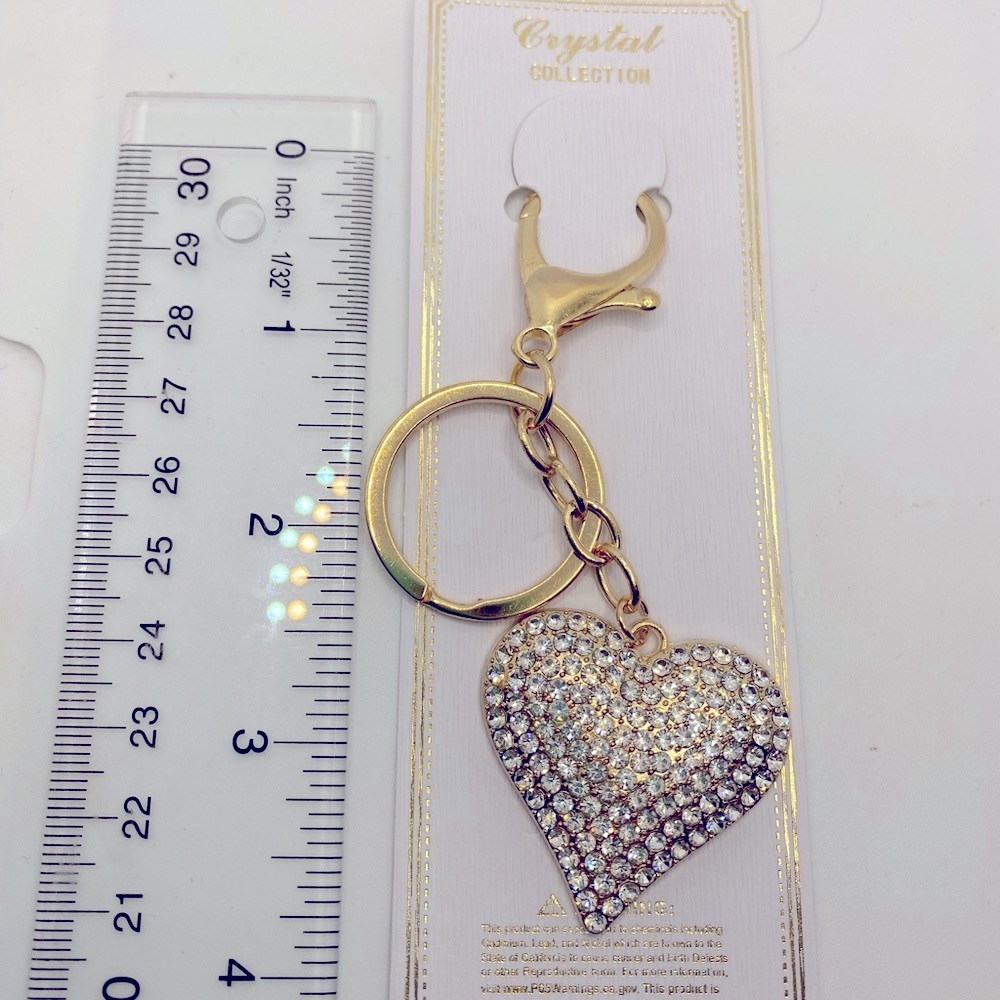 Purse Charm Keychain Crystal Iridescent Heart set in Golden tone - Picture 4 of 6